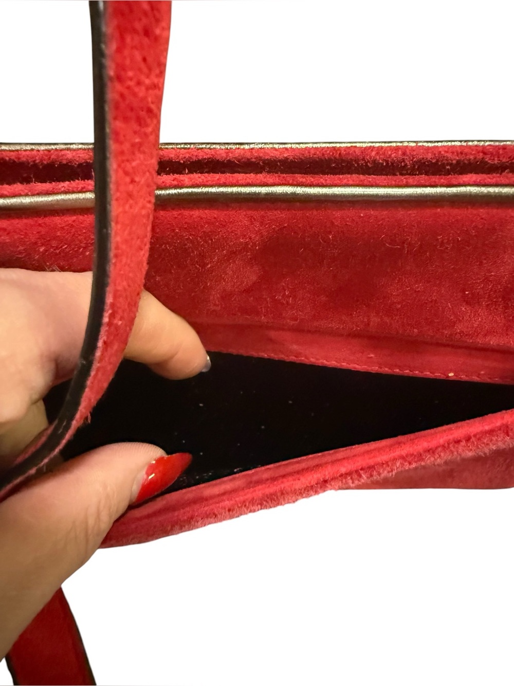 Salvatore Ferragamo Red Suede Leather crossbody Bag Gold Trim Italy Vintage - Picture 6 of 9